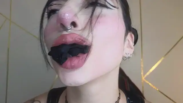 Obedient bitch shuts up with her panty, opens with saliva and spanks herself for being a whore
