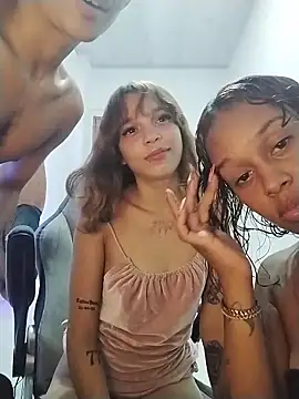 Two sexy girls touch my cock and I slap them