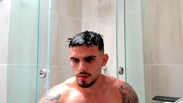 Big cum and dildo inside at shower time.