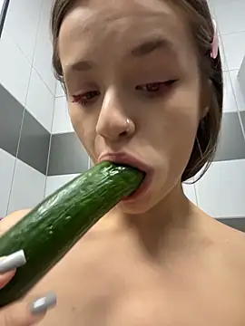 Baby Mila play with HUGE CUCUMBER in public - video by KittyQueeny cam model