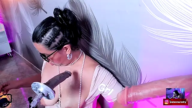 Latina MILF giving blowjob with tits out to BBC dildo machine - video by Alanna-sloppy cam model