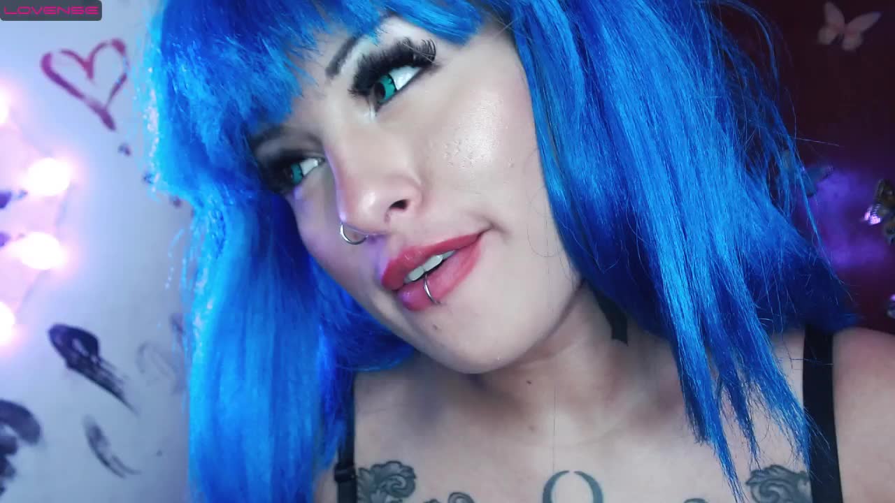 doll with blue hair , ahegao and dirty talk