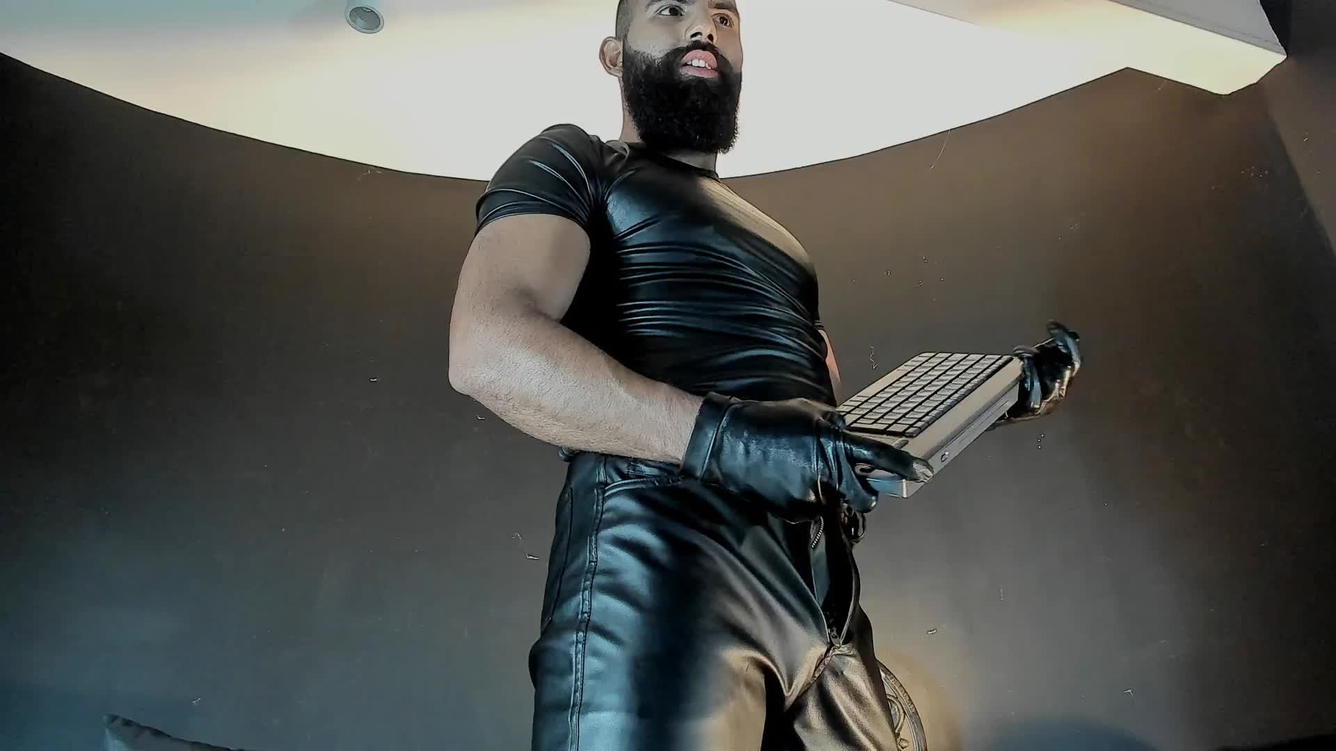 Wanking with leather