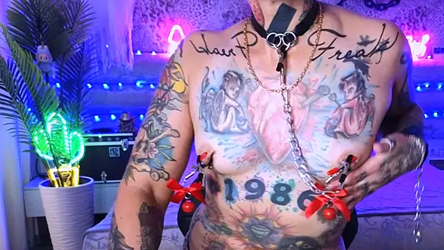 hard bdsm pain slave humiliation saliva handcuffs clamps on the nipples - video by Cool_Freak_ cam model